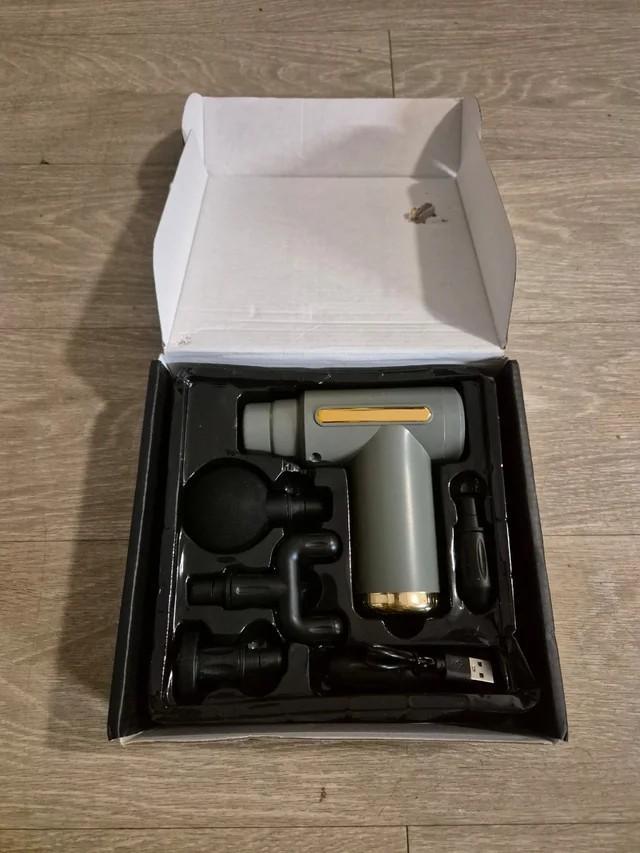 Rechargeable Portable Massager Gun Grey Gold for Home Gym Recovery