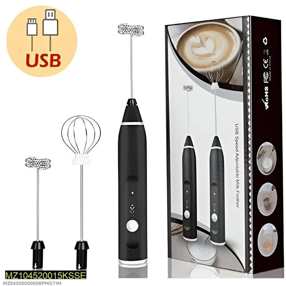 USB Rechargeable Coffee Beater Black Silver 3cm