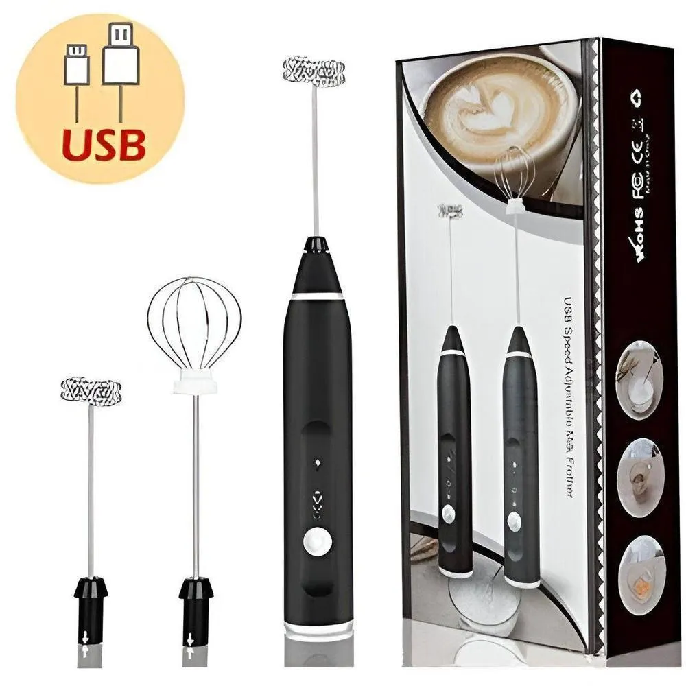USB Rechargeable Coffee Beater Black Silver 3cm