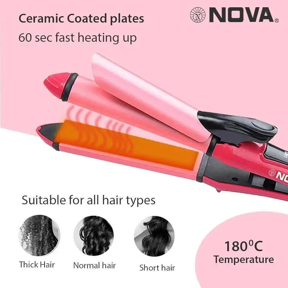 Nova 2 in 1 Hair Straightener Curler Pink Black