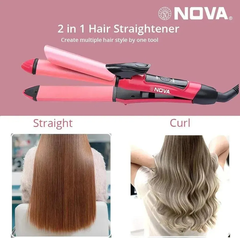 Nova 2 in 1 Hair Straightener Curler Pink Black