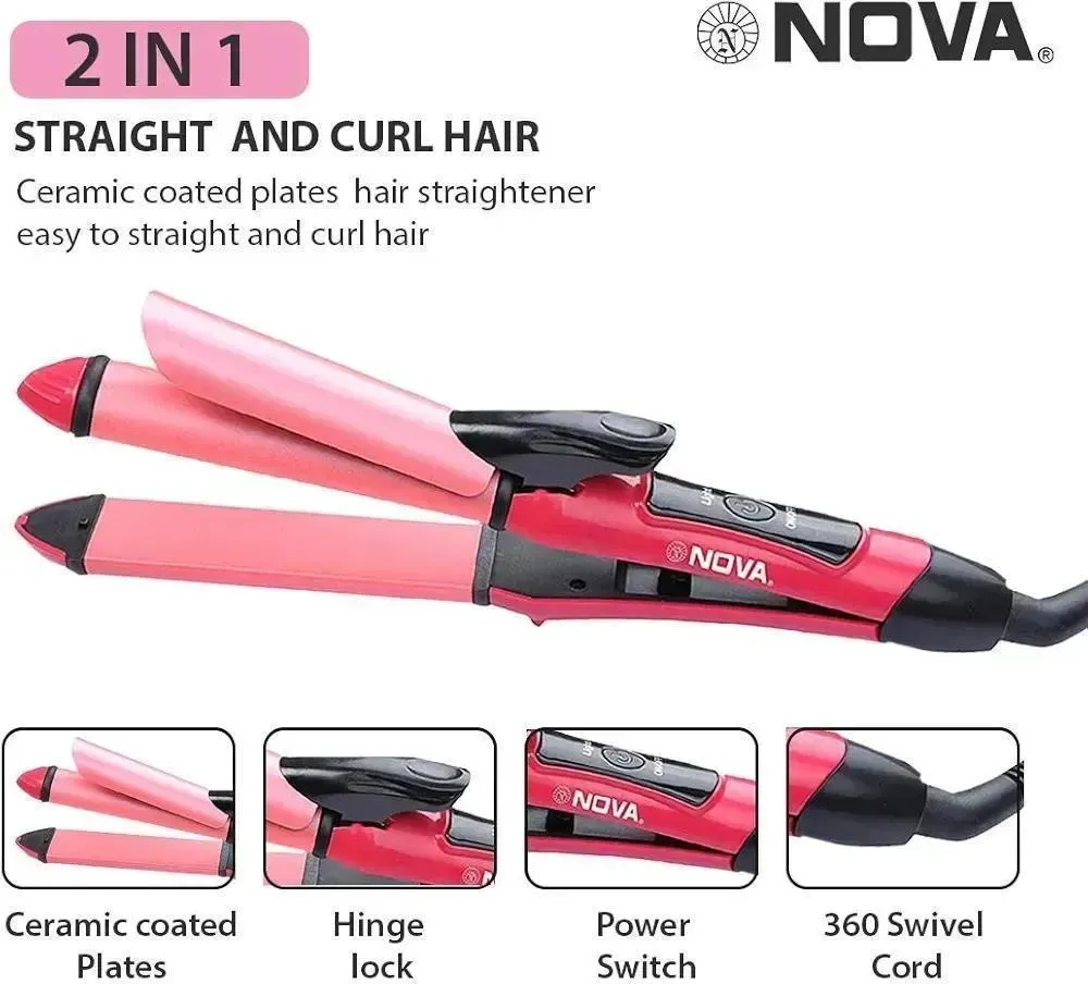 Nova 2 in 1 Hair Straightener Pink Black