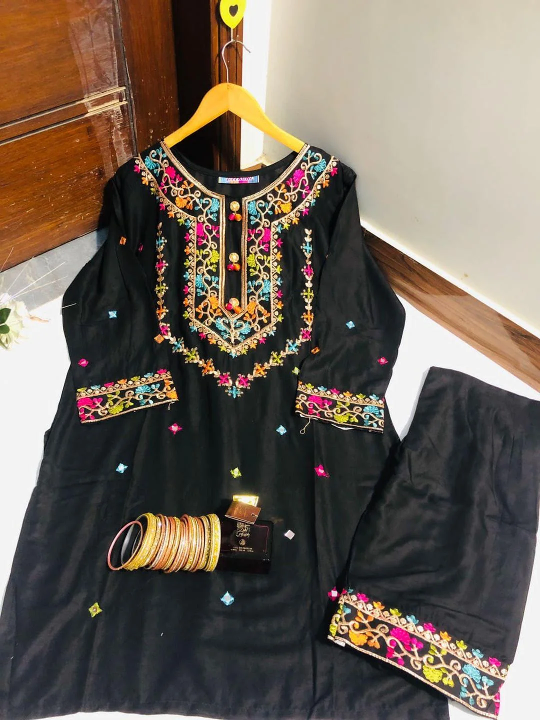 Stylish Embroidered Linen Shirt & Trouser Set for Women
