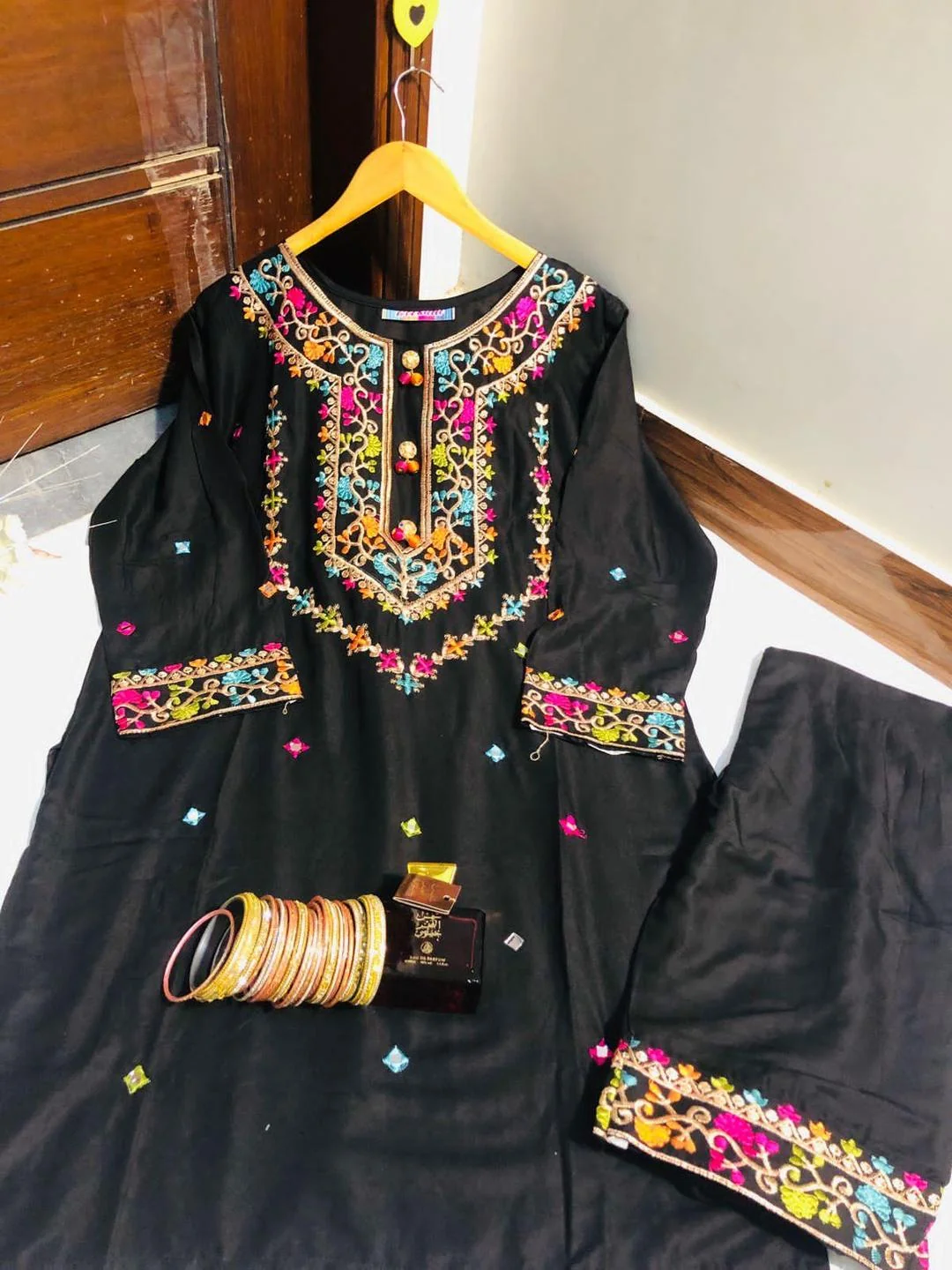 Stylish Embroidered Linen Shirt & Trouser Set for Women