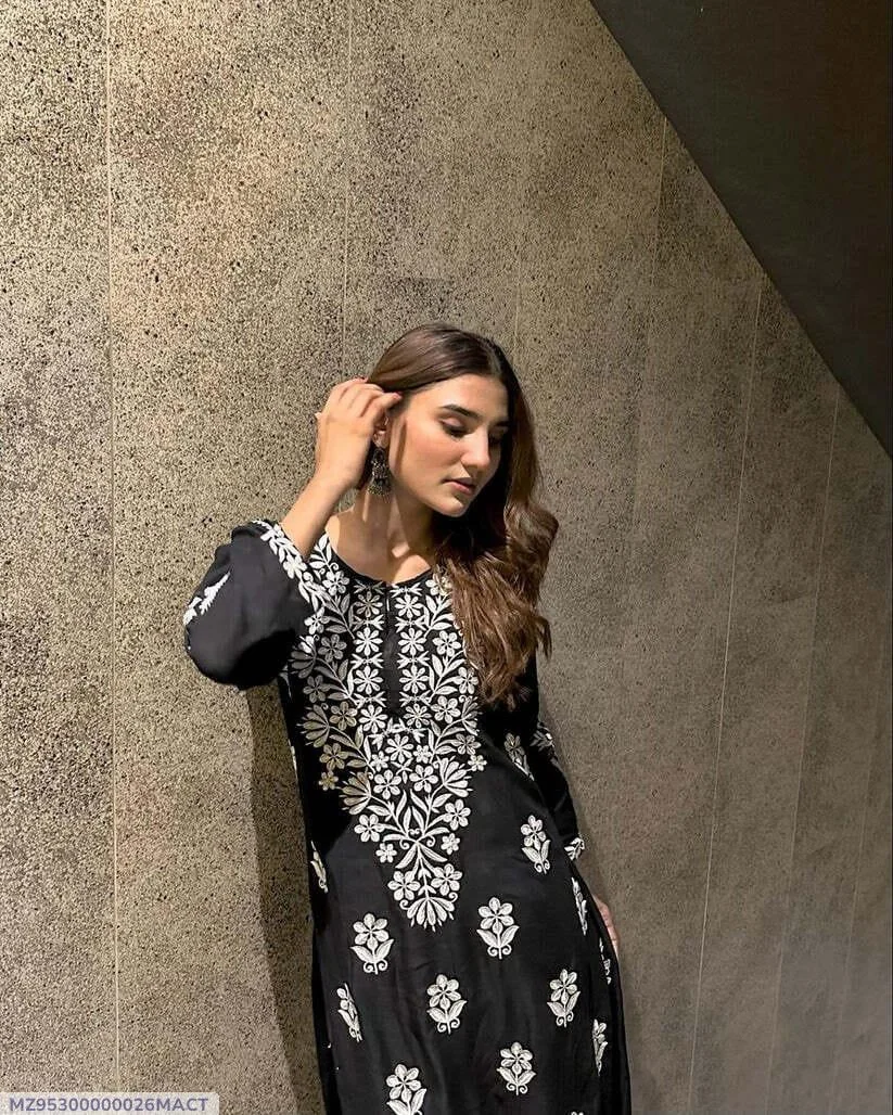 1 Pc Women's Stitched Linen Embroidered Kurta