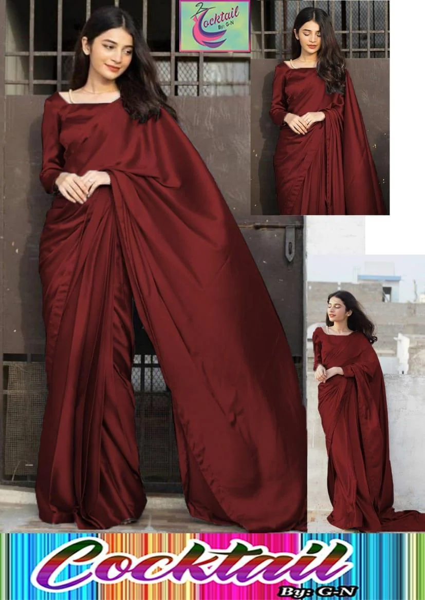Elegant Maroon Shamoz Silk Stitched Saree Set - 3 Pcs with Blouse and Petticoat