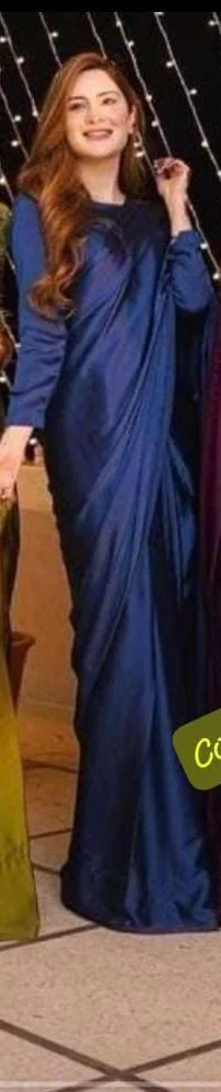 Stylish Blue Shalmose Silk Stitched Saree Set - 3 Pcs