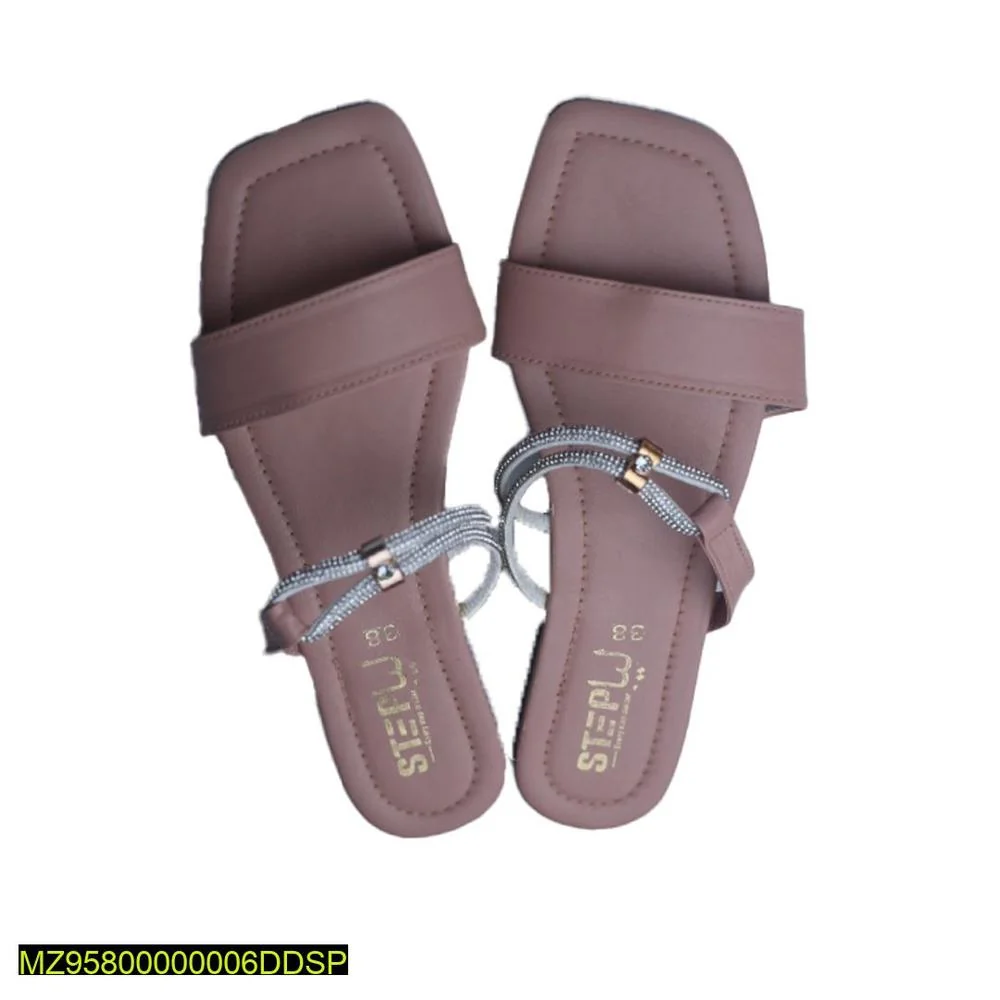 Peach Rexine Flat Sandals with Metallic Strap