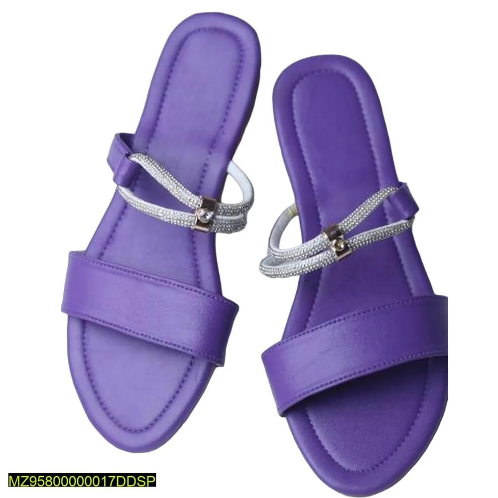 Purple Rexine Flat Sandals with Silver Strap for Women