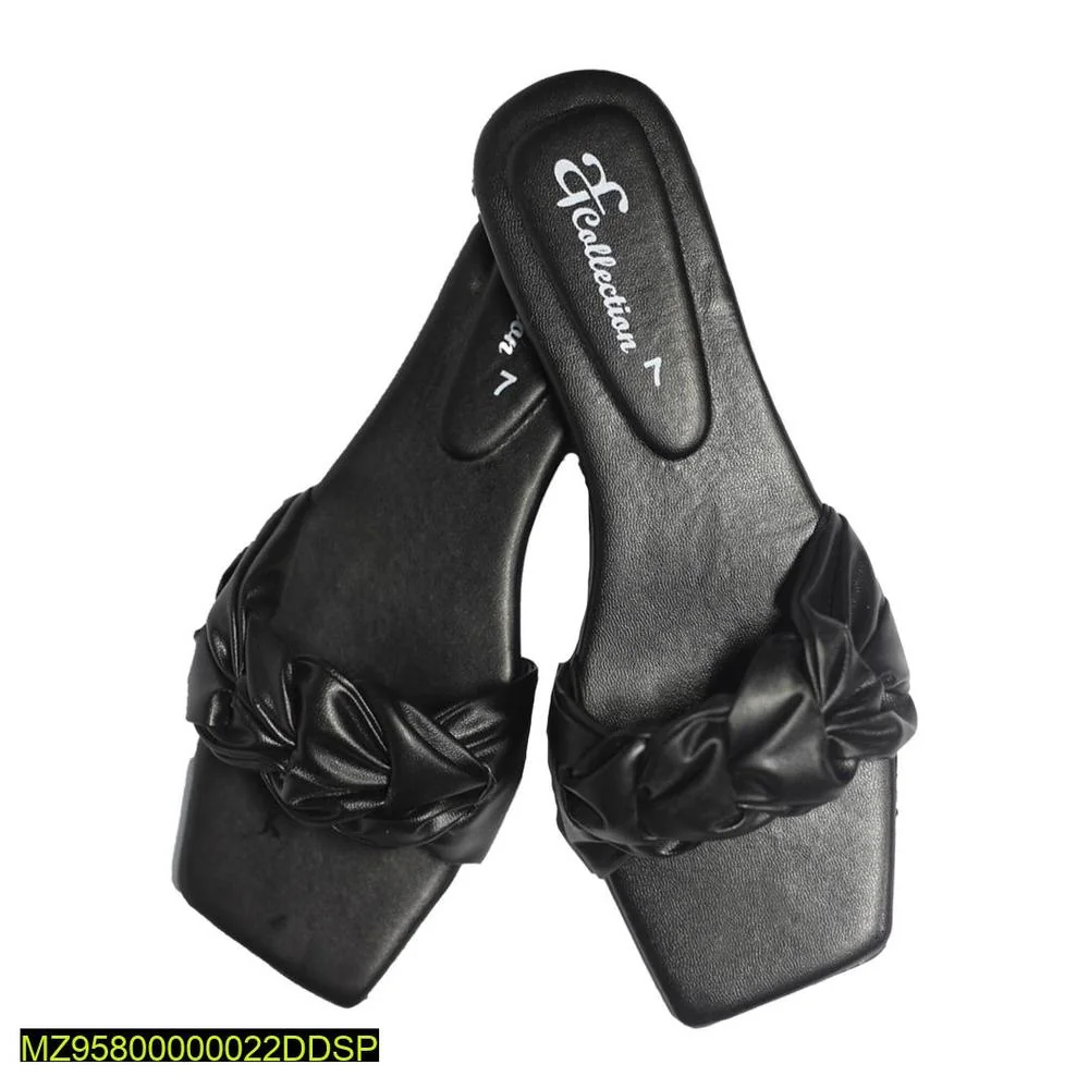 Black Ruffled Bow Slippers with Square Toe