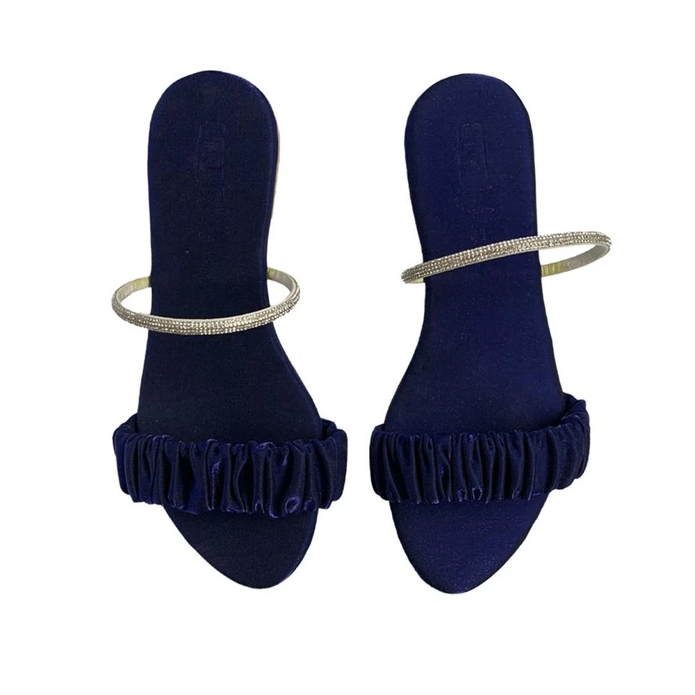 Women's Royal Blue Rexine Slippers with Silver Strap