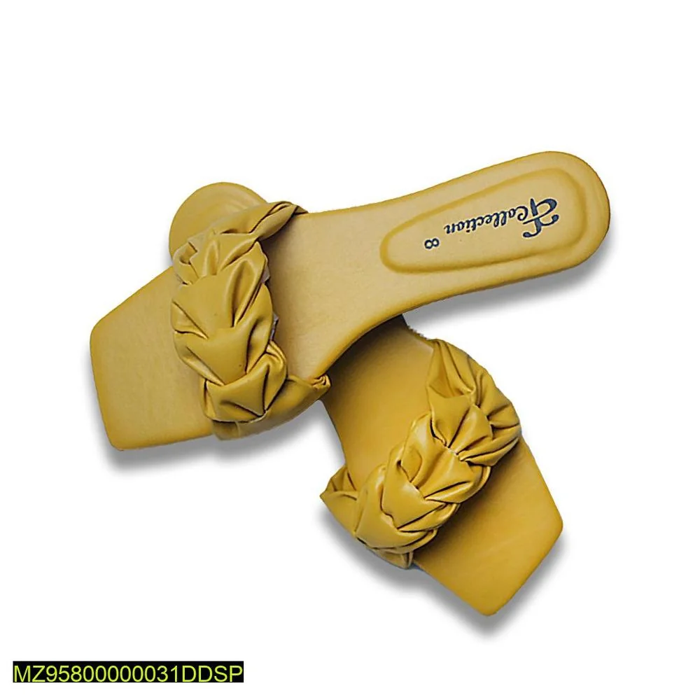 Yellow Braided Slippers with Rexine Sole
