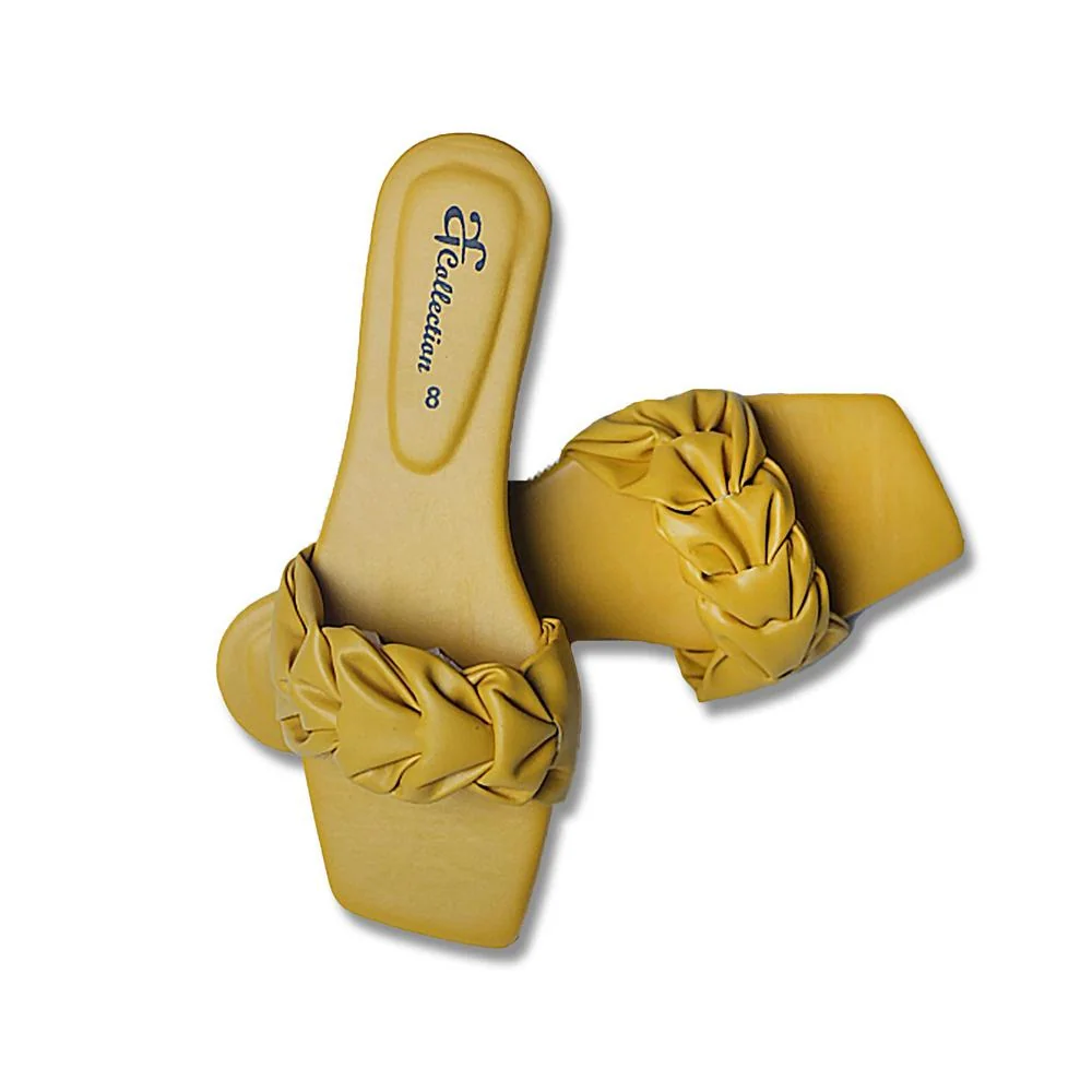 Yellow Braided Slippers with Rexine Sole
