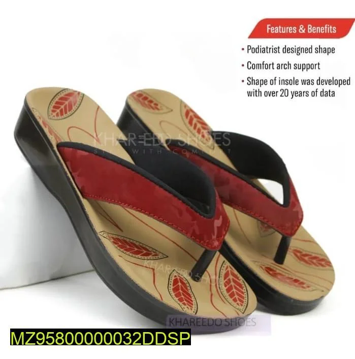 Women's Red Leaf Pattern Slippers with Arch Support
