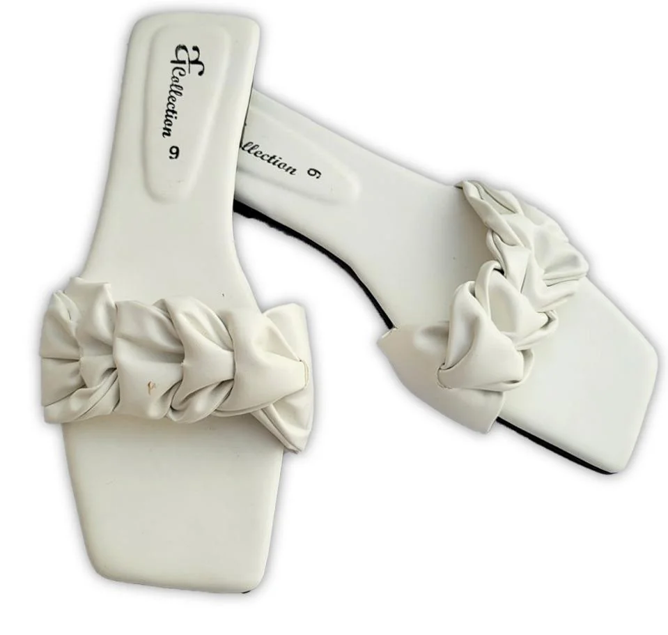 White Braided Bow Flat Sandals for Women