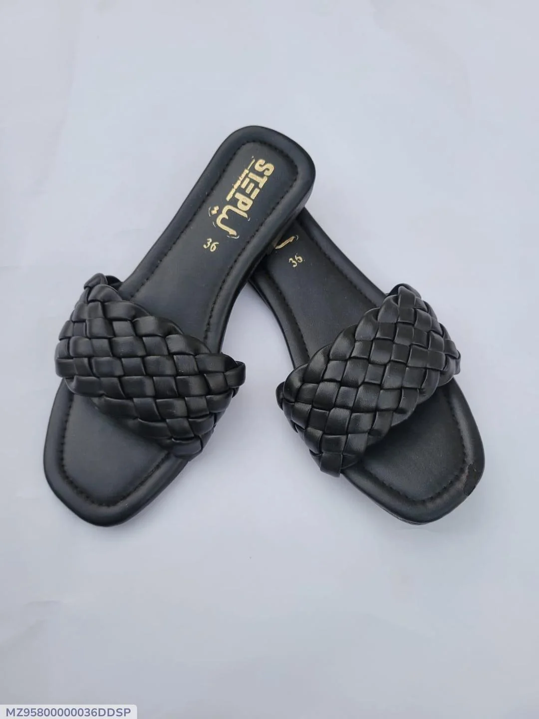Black Woven Slipper Flat Shoes for Women
