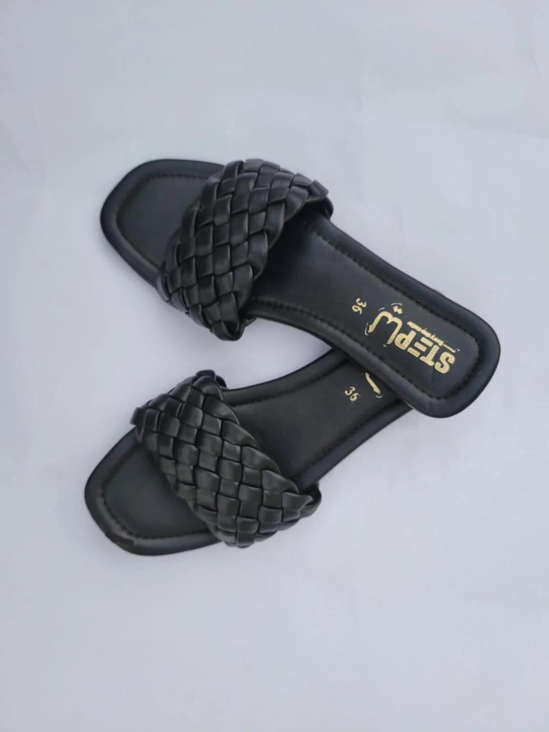 Black Woven Slipper Flat Shoes for Women