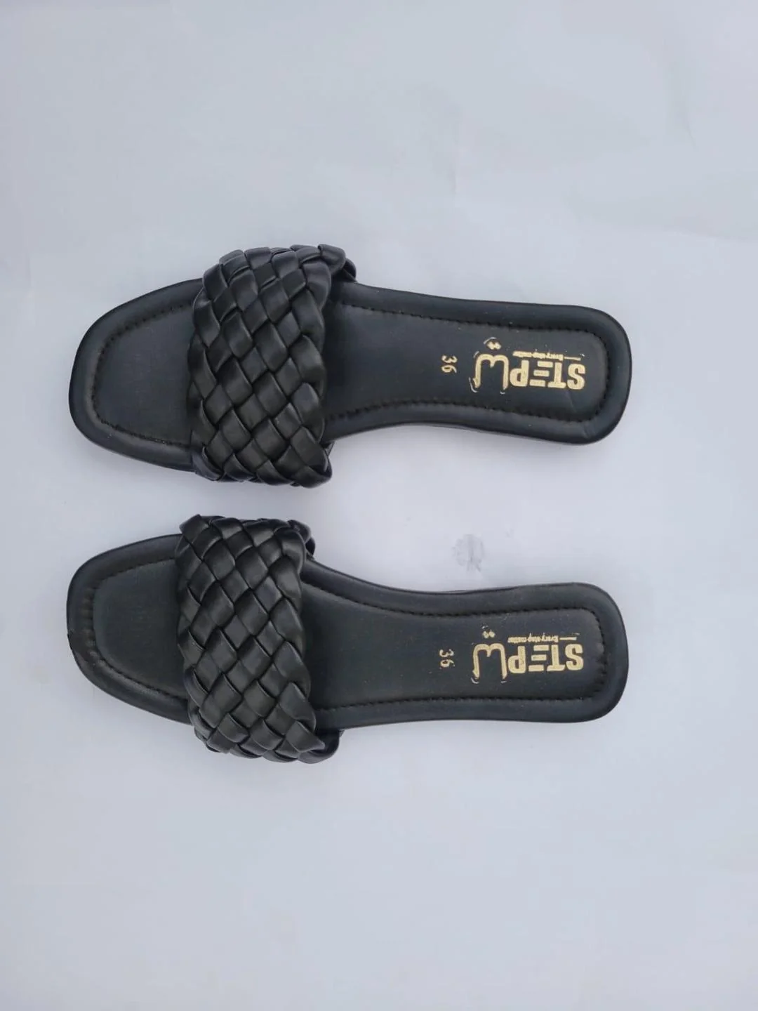 Black Woven Slipper Flat Shoes for Women