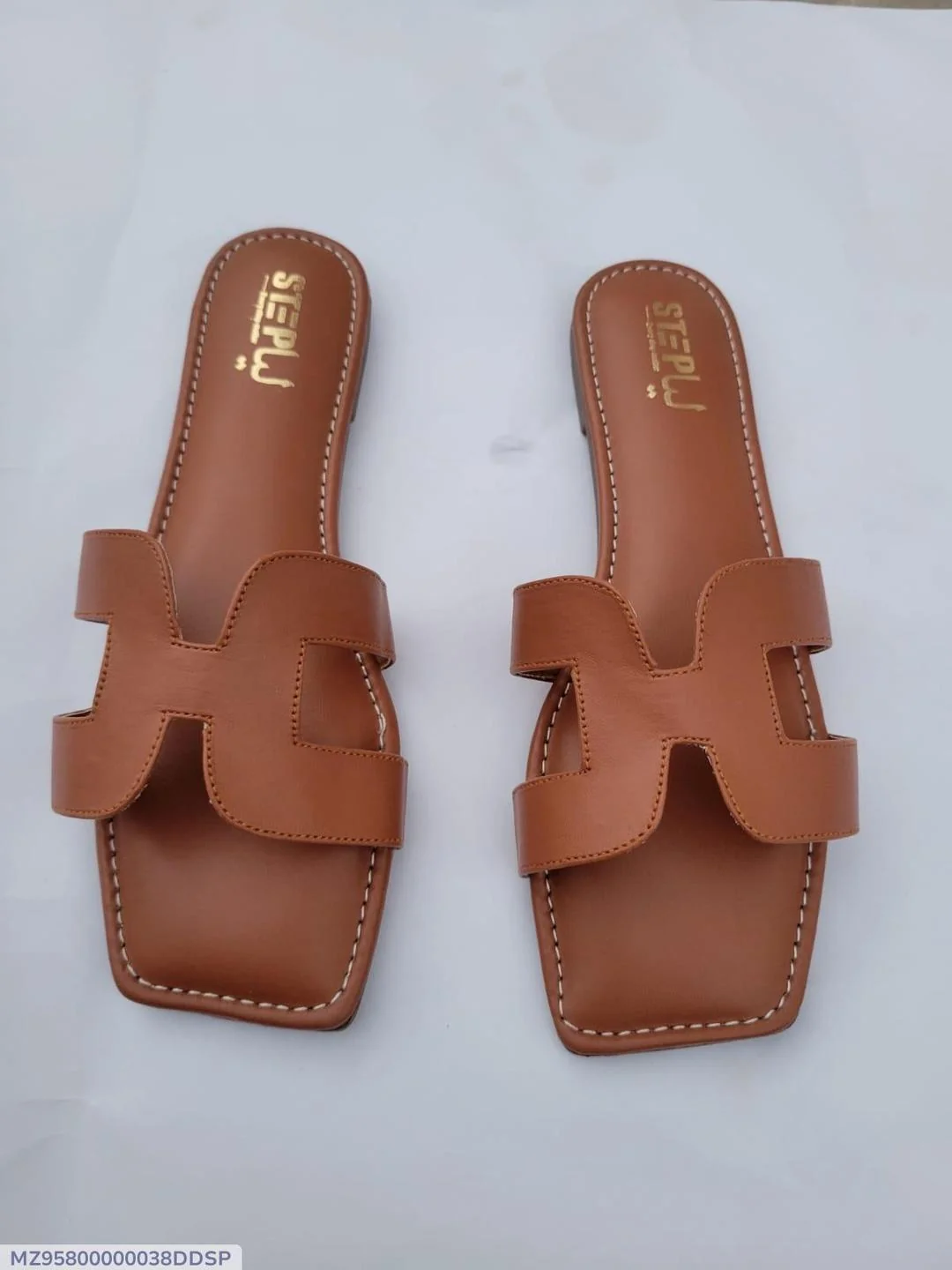 Women's H-Strap Brown Rexine Slides Size 6-11