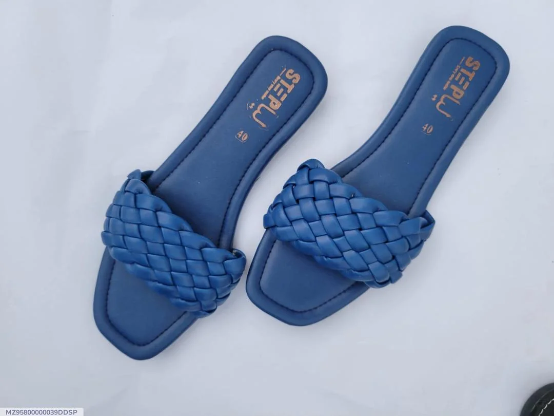Women's Blue Woven Rexine Slippers Size 6-11
