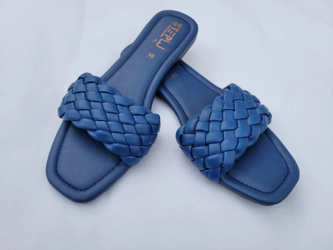 Women's Blue Woven Rexine Slippers Size 6-11