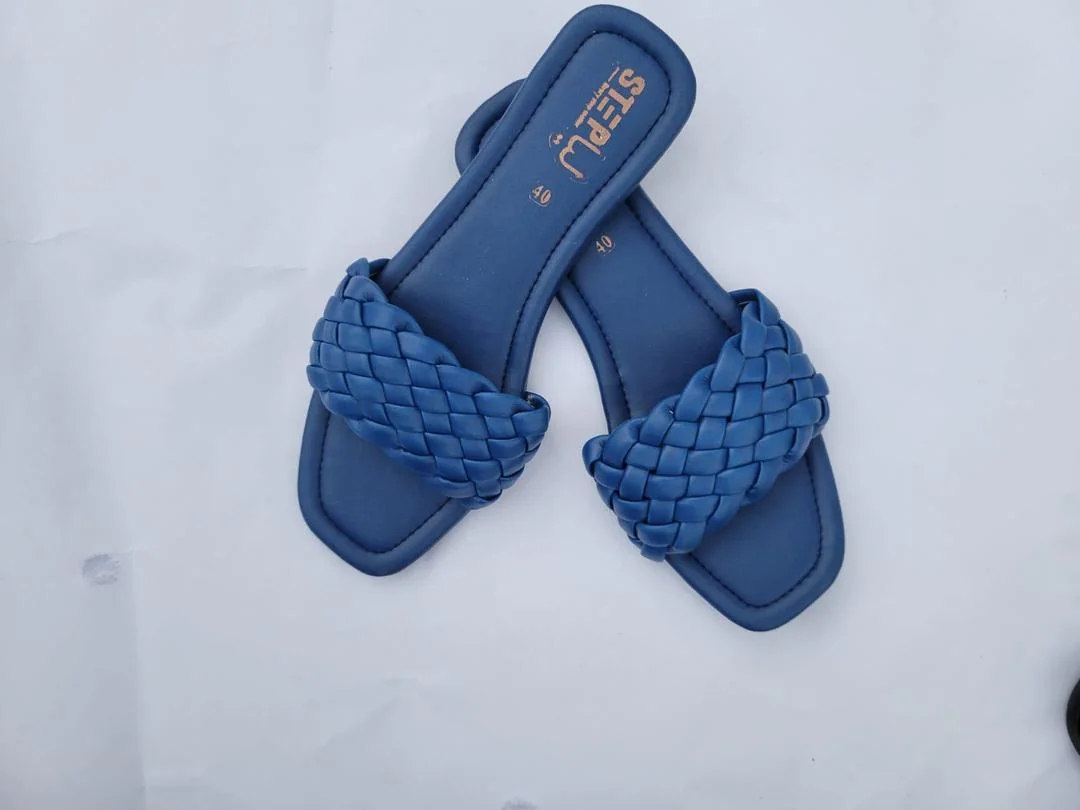 Women's Blue Woven Rexine Slippers Size 6-11