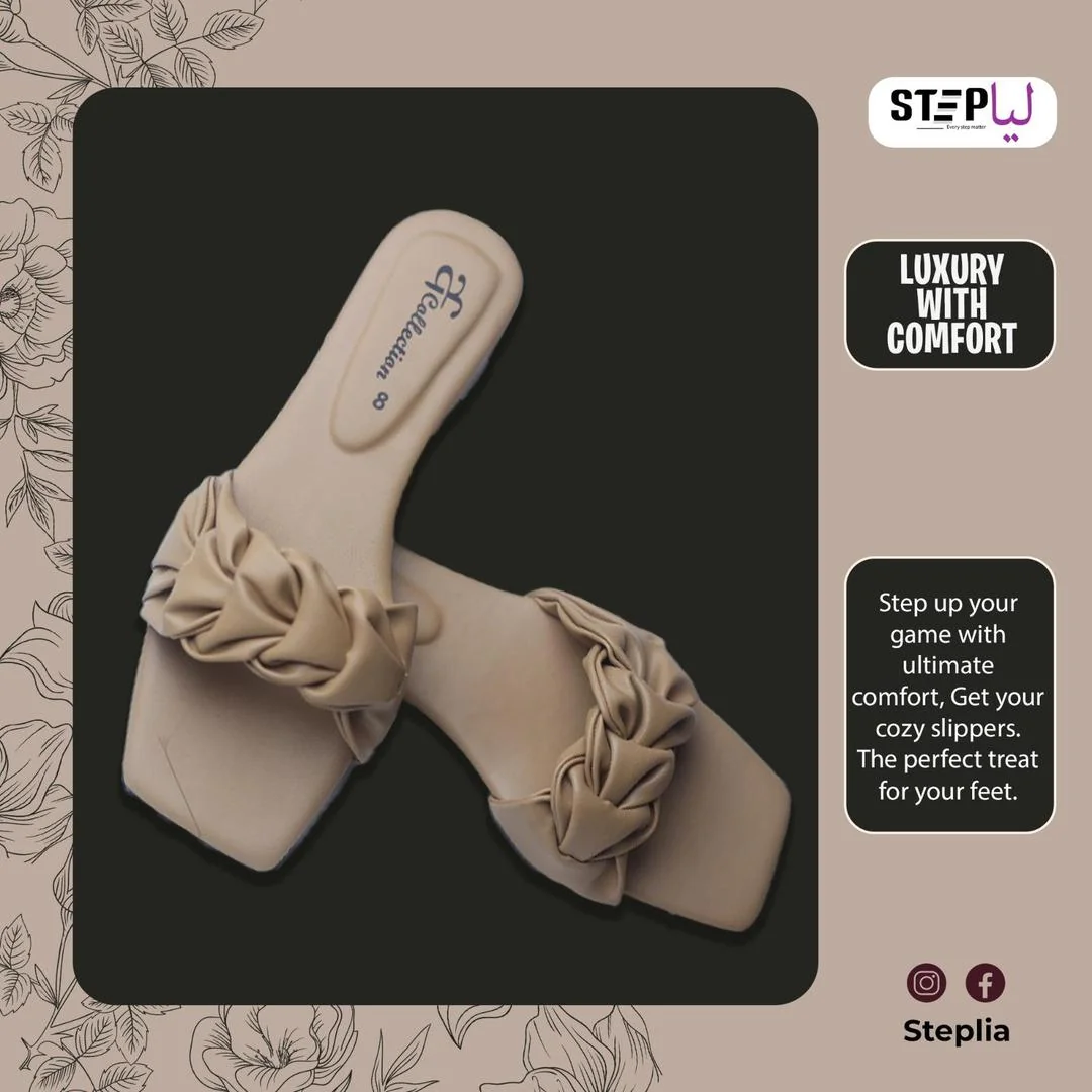 Women's Beige Rexine Bow Slippers Flat Square Heel