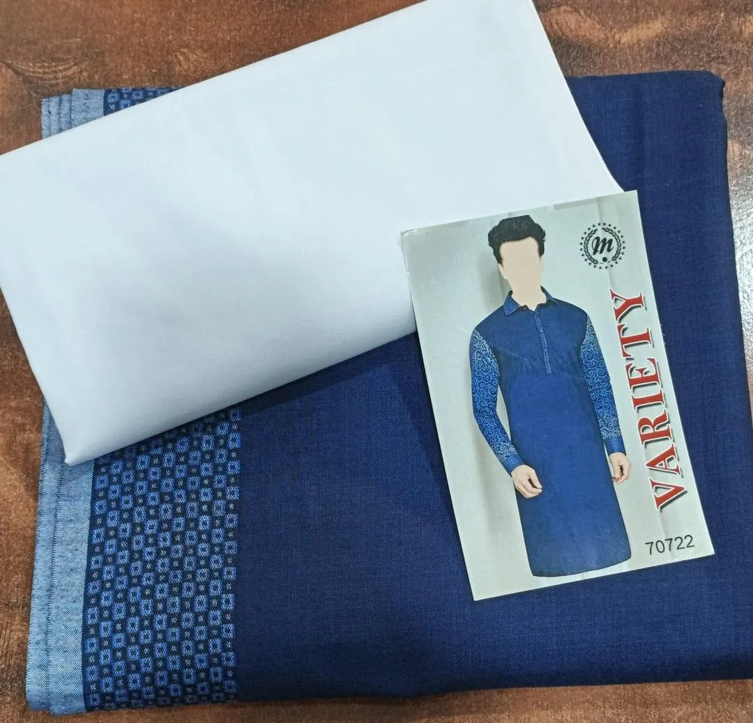Navy Blue Cotton Self Print Men Suit 3.5 Gazz All Season