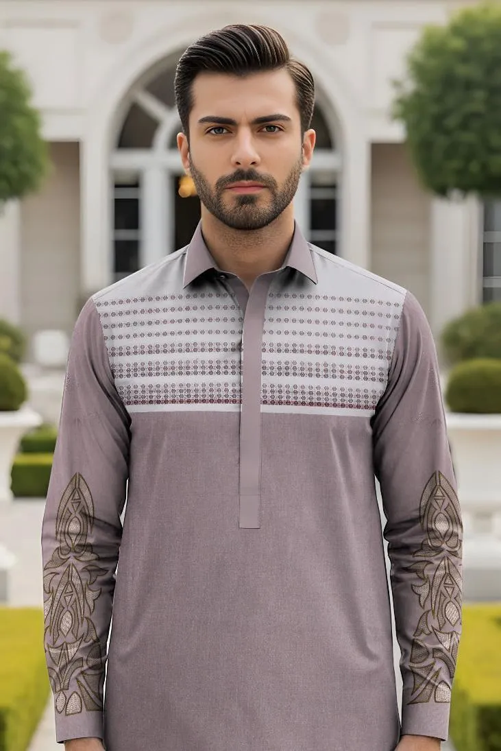 Men Cotton Embroidered Suit Purple Summer Wear