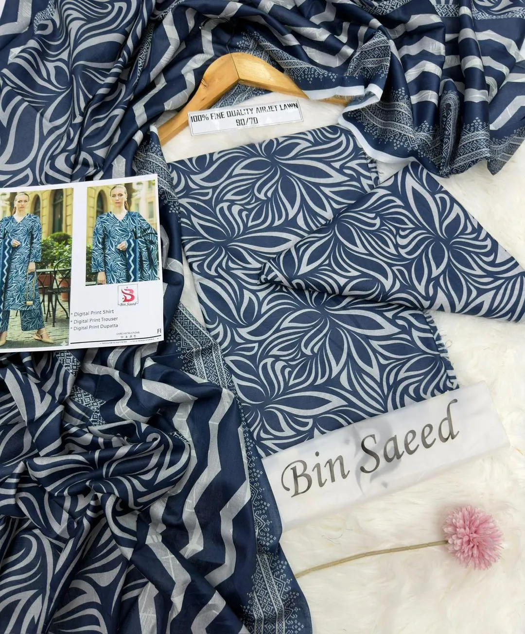 Digital Print Lawn Shirt & Trouser Set Blue