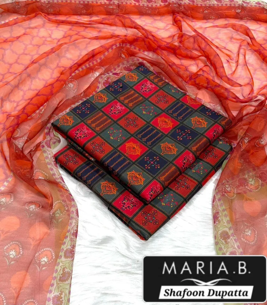 Orange Digital Print Lawn 3Pcs Set for Women