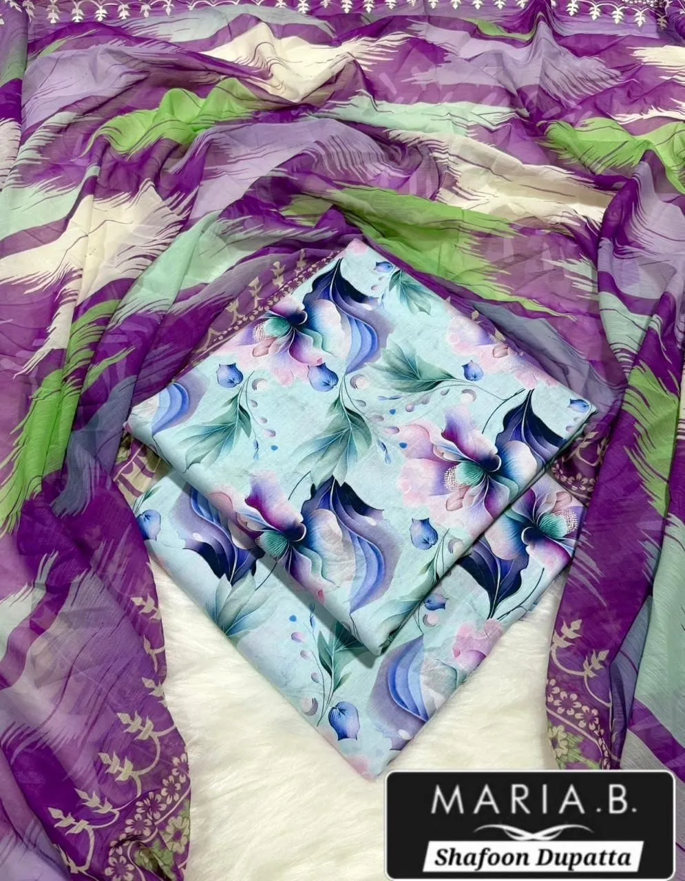 Purple Digital Print Lawn 3Pcs Suit for Women