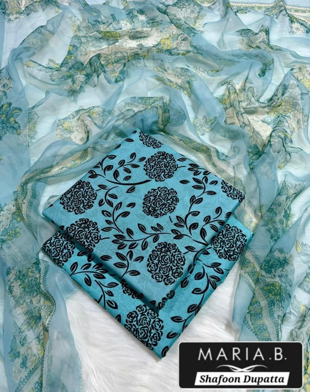 Blue Digital Print Lawn 3Pcs Set for Women