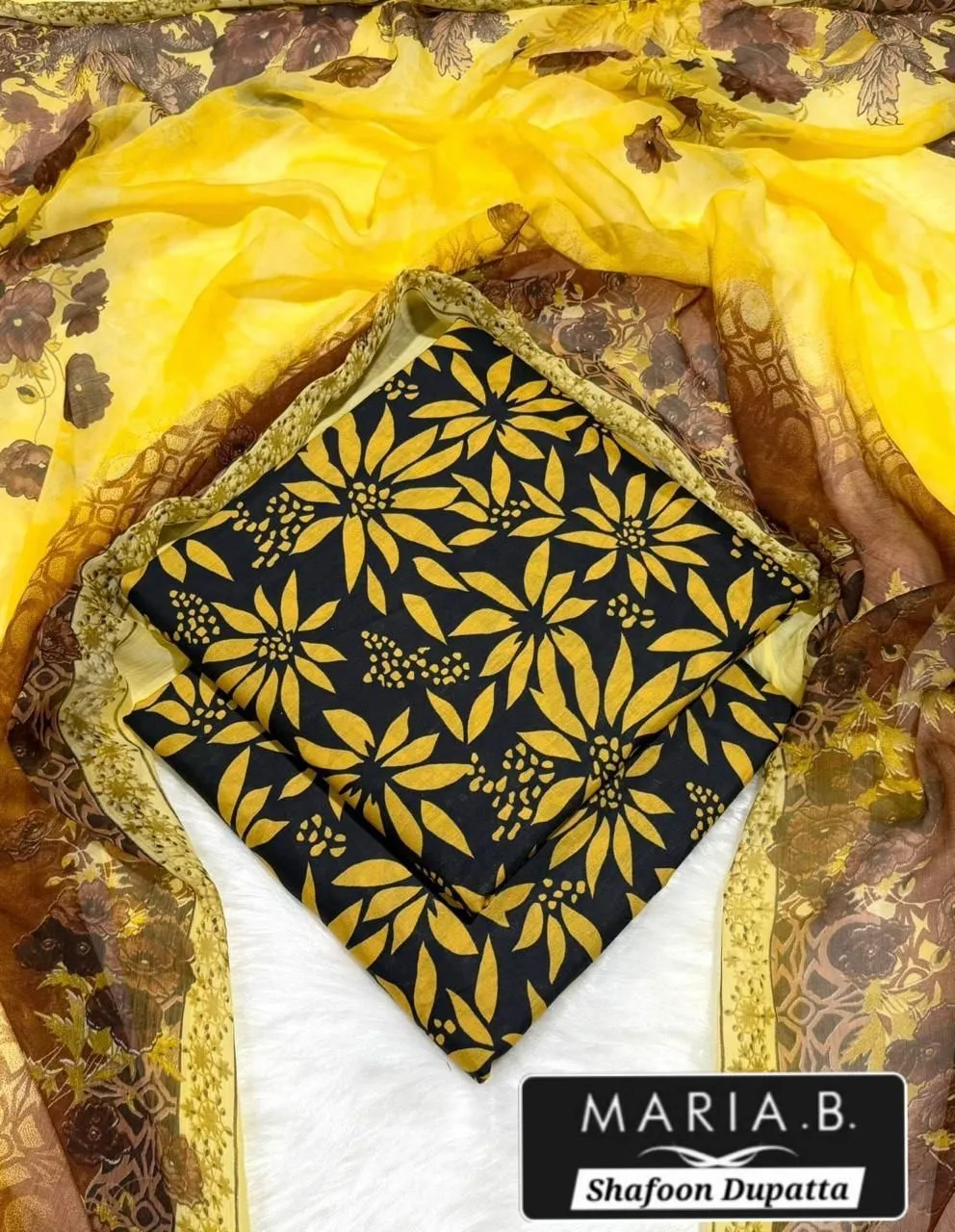 Yellow Digital Print Lawn 3Pcs Suit for Women