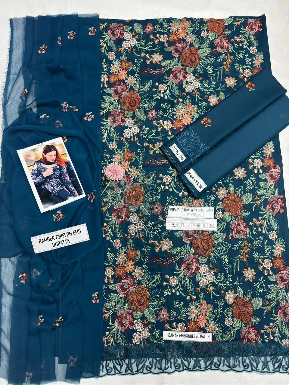 Bareezé Heavy Embroidered Lawn 3Pcs Blue Suit Set