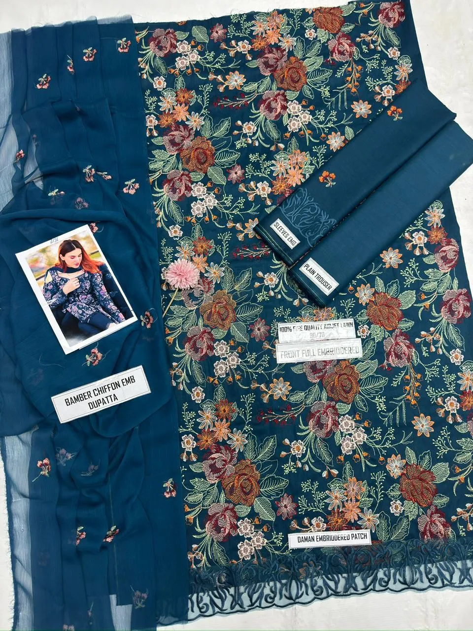 Bareezé Heavy Embroidered Lawn 3Pcs Blue Suit Set