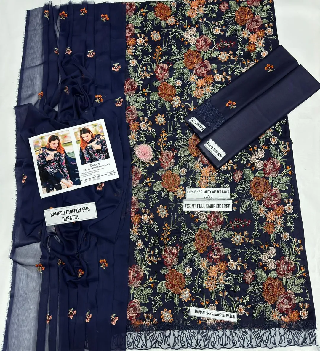 Bareeze Heavy Embroidered Lawn 3Pcs Set Blue