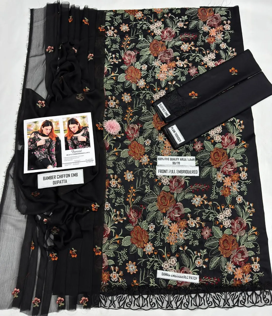 Black Heavy Embroidered Lawn 3Pcs Women Suit Set