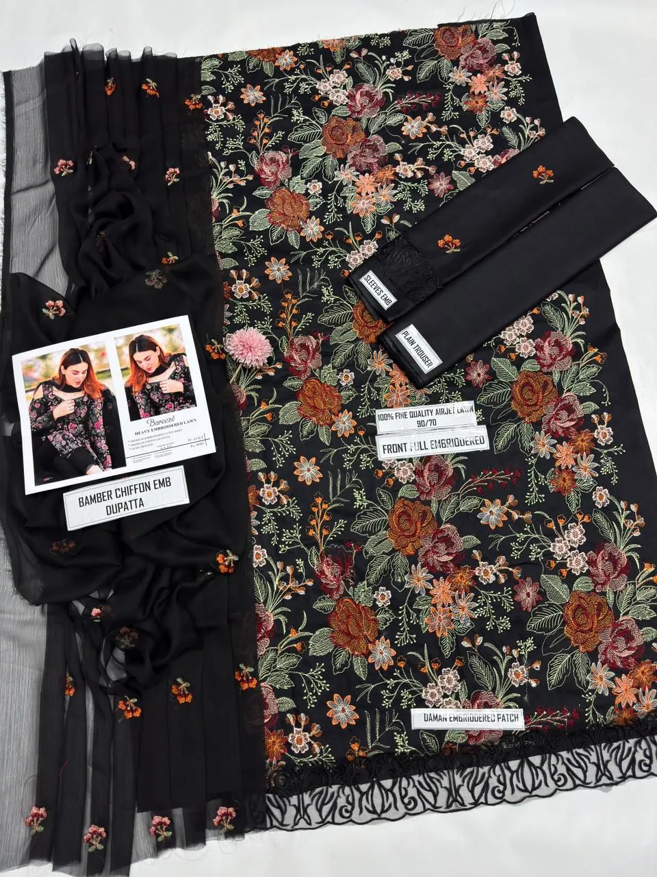Black Heavy Embroidered Lawn 3Pcs Women Suit Set