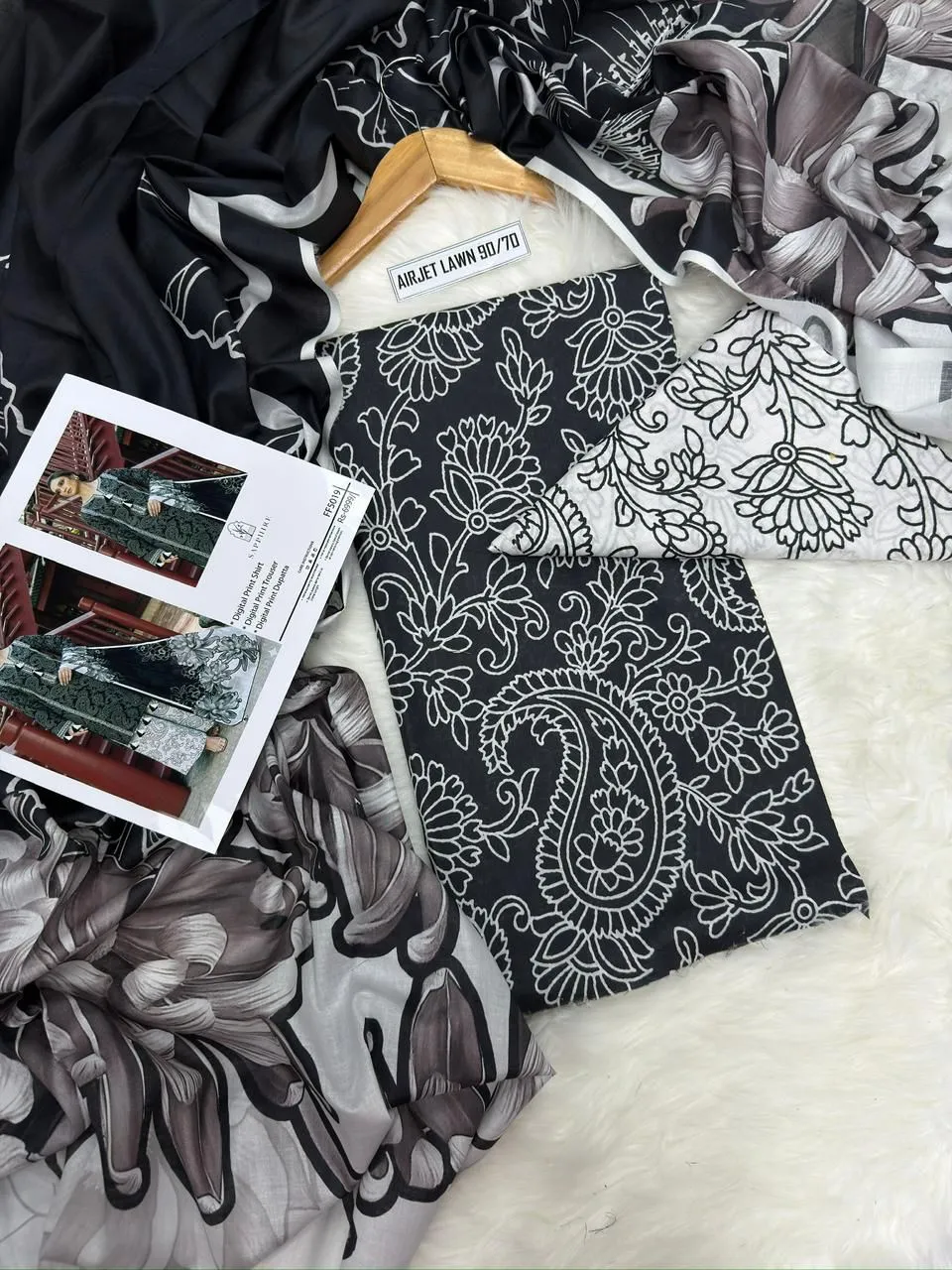Black Digital Print 3Pcs Lawn Suit for Women