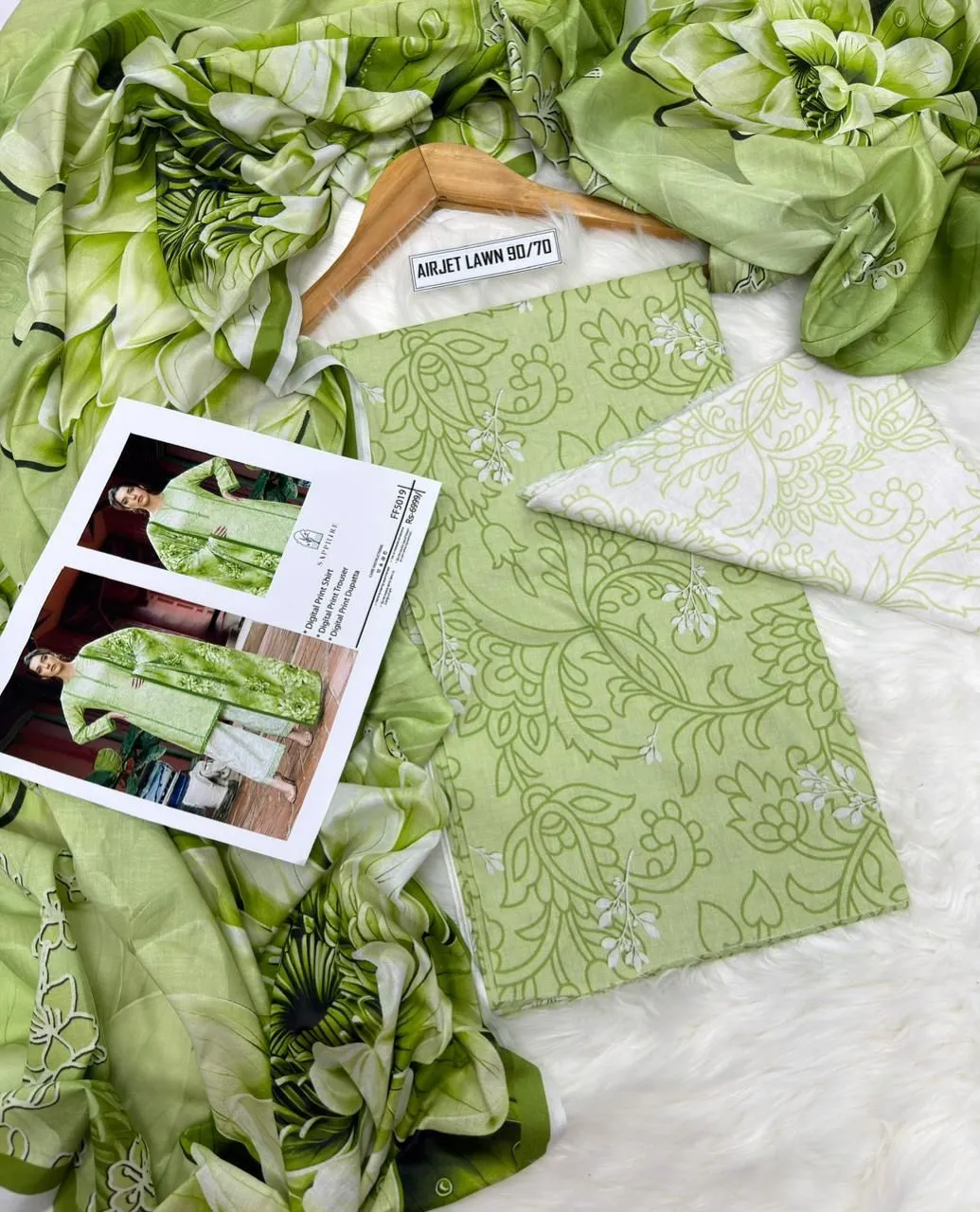 Green Digital Print 3Pcs Lawn Suit for Women