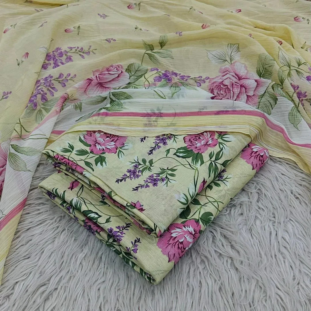 Yellow Printed Lawn 3Pcs Suit for Women