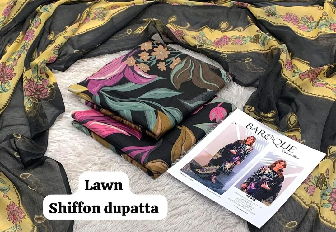 Women's 3-Piece Digital Print Lawn Suit Black