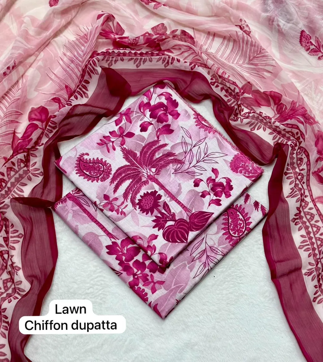 Women's 3-Piece Digital Print Lawn Suit Purple Bakra Eid