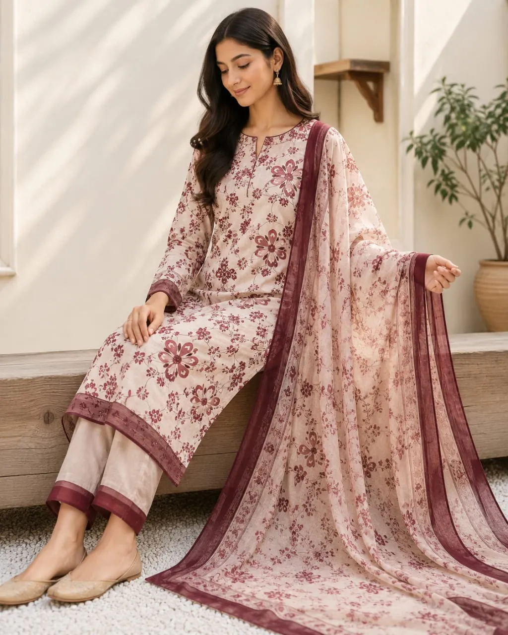 Women's 3-Piece Digital Print Lawn Suit White Bakra Eid