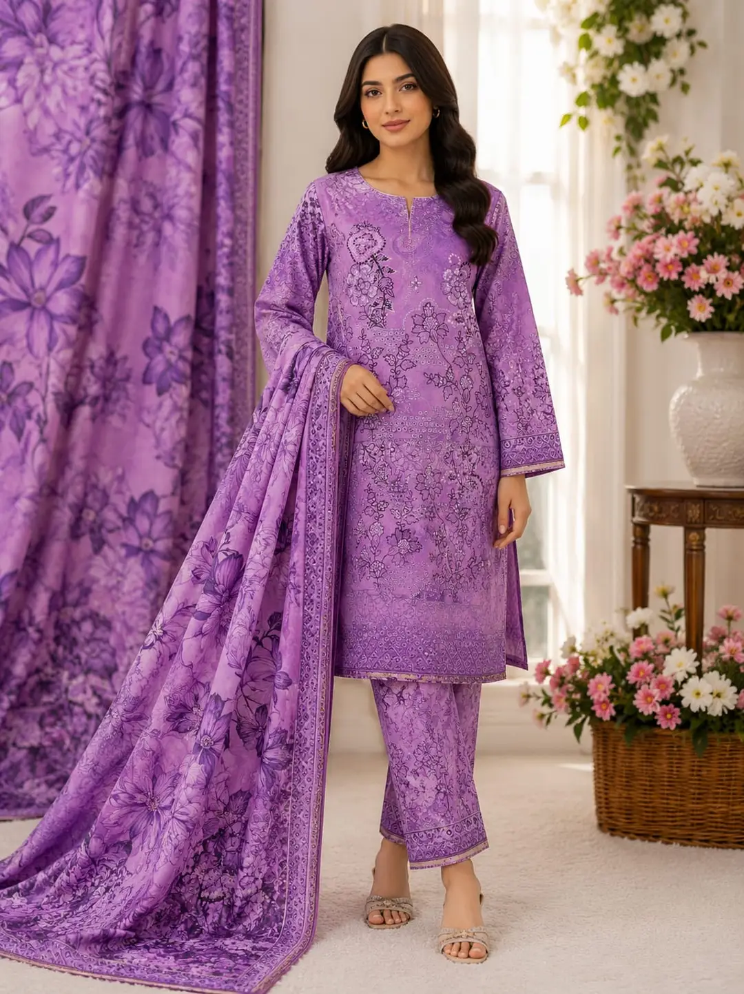 3 Pcs Women's Unstitched Printed Suit