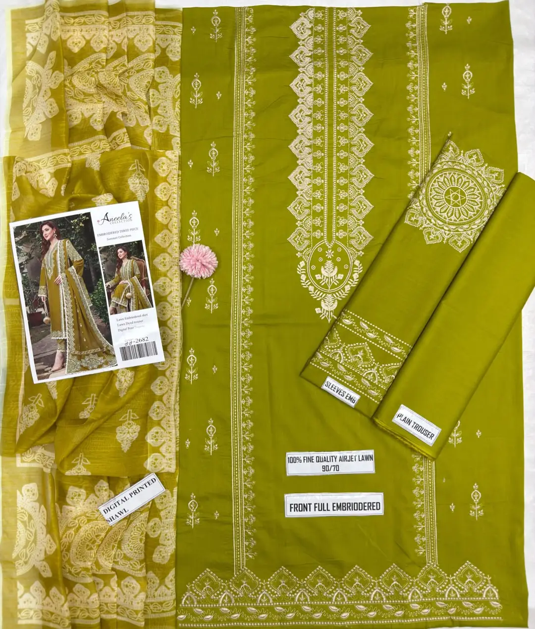 3 Pcs Women's Unstitched Embroidered Suit