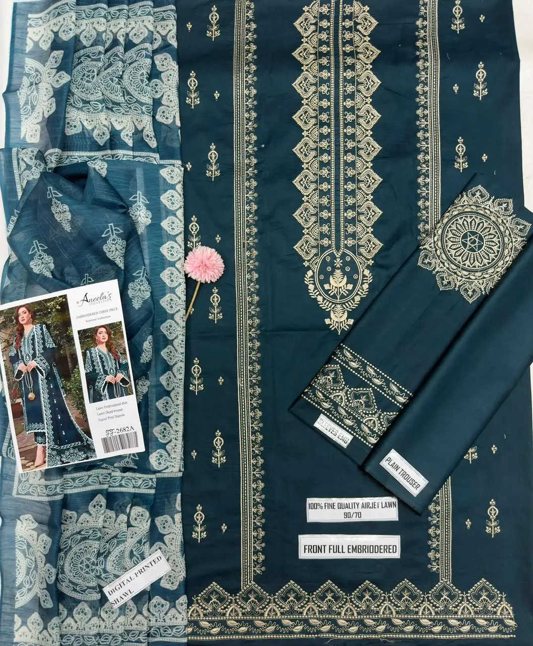 3 Pcs Women's Unstitched Embroidered Suit