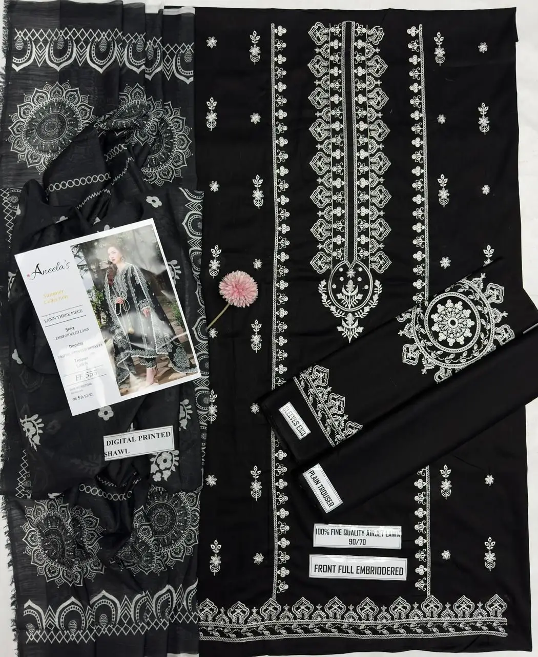 3 Pcs Women's Unstitched Embroidered Suit