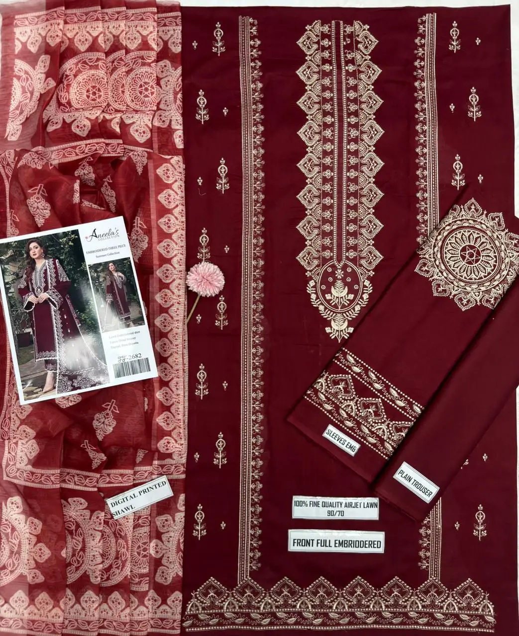 3 Pcs Women's Unstitched Embroidered Suit